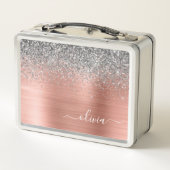 ブラシ仕上げ金属バラ金ゴールド銀グリッターモノグラム メタルランチボックス (裏面)