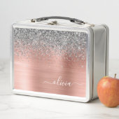 ブラシ仕上げ金属バラ金ゴールド銀グリッターモノグラム メタルランチボックス (インサイチュ)