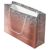 ブラシ仕上げ金属バラ金ゴールド銀グリッターモノグラム ラージペーパーバッグ (正面アングル)