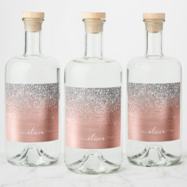 ブラシ仕上げ金属バラ金ゴールド銀グリッターモノグラム リキュールボトルラベル