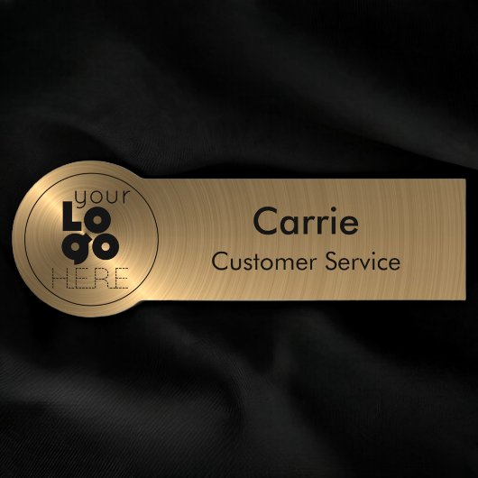 ブラシ仕上げ金属金ゴールドラウンドロゴ半径名タグ 名札