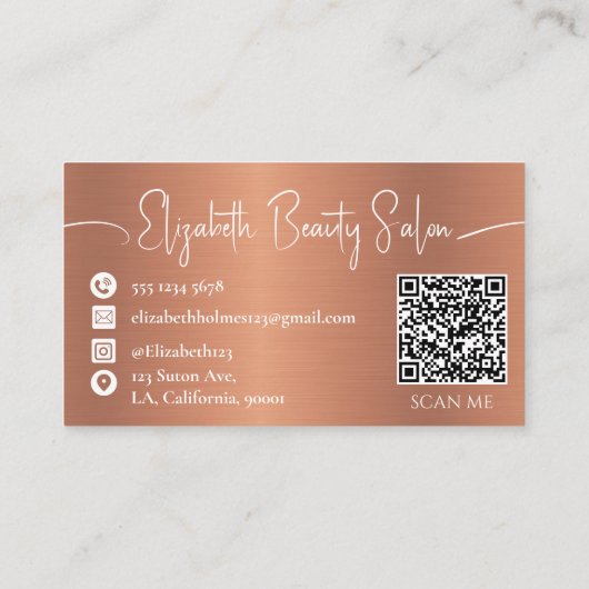 ブラシ仕上げ金属銅モノグラムのQRコード 名刺 (裏面)