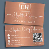 ブラシ仕上げ金属銅モノグラムのQRコード 名刺