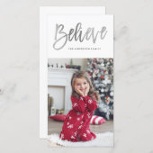 ブラシ仕上げ Believe シルバー ホリデー フォト カード (正面/裏面)