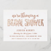 ブラシ付ききらめくブライダルシャワー金ゴールド 箔招待状 (正面)