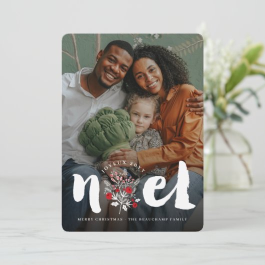 ブラシ付きはっきりしたノエルフローラ素朴クリスマスフォト シーズンカード (スタンド正面)