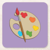 ブラシ付きアーティストパレ絵を描ット スクエアペーパーコースター (正面)
