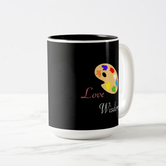 ブラシ付きア絵を描ートパレットと黒の文字 ツートーンマグカップ (正面右)