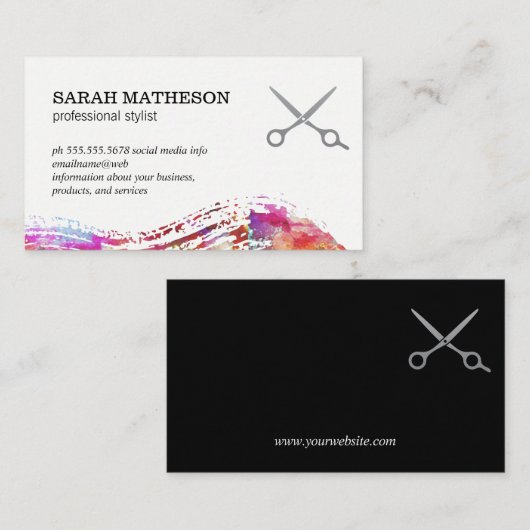 ブラシ付きカラフルテクスチャプロフェッショナルスタイリスト 名刺 (正面/裏面)