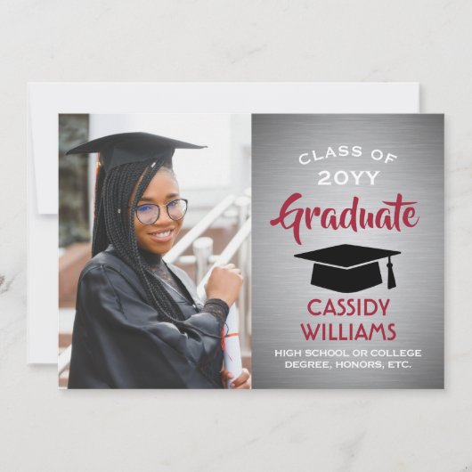 ブラシ付きググラデーションレー赤と白ド、卒業写真 招待状 (正面)