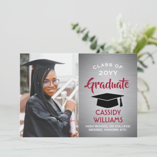 ブラシ付きググラデーションレー赤と白ド、卒業写真 招待状 (スタンド正面)