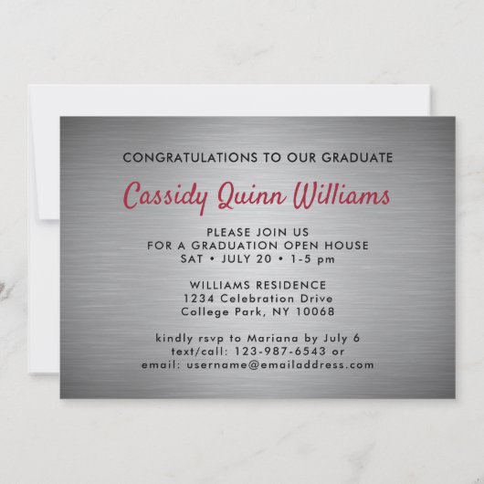 ブラシ付きググラデーションレー赤と白ド、卒業写真 招待状 (裏面)