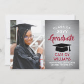 ブラシ付きググラデーションレー赤と白ド、卒業写真 招待状 (正面)