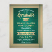 ブラシ付きグリーンと金ゴールド大学院の写真デートを保存 案内ポストカード (正面)