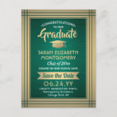 ブラシ付きグリーンと金ゴールド大学院の写真デートを保存 案内ポストカード (正面)