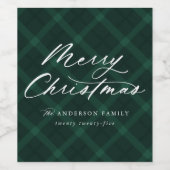 ブラシ付きグリーンプレイドメリークリスマス ワインラベル (シングルラベル)