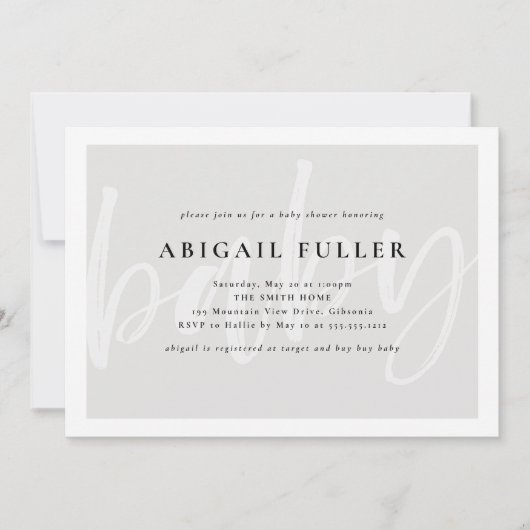 ブラシ付きグレーと白ベビーシャワー招待状 招待状 (正面)