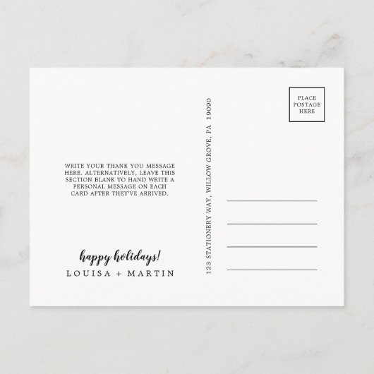 ブラシ付きタン結婚したクリスマス新婚ありがとう シーズンポストカード (裏面)