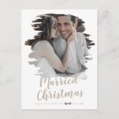 ブラシ付きタン結婚したクリスマス新婚ありがとう シーズンポストカード (正面)