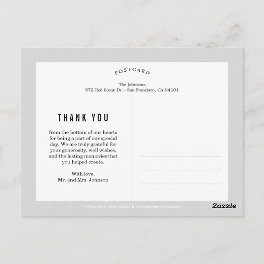 ブラシ付きチャーム結婚のサンキューカードはがき ポストカード (裏面)