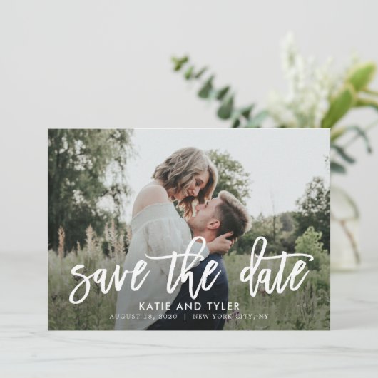 ブラシ付きチャーム編集可能色日付カードを保存 サンキューカード (スタンド正面)