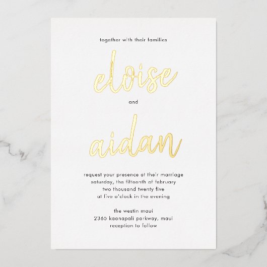 ブラシ付きネーム実在フォイル結婚式招待状 箔招待状 (正面)