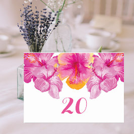 ブラシ付きハイビスカス結婚フローラのテーブルカード テーブルナンバー