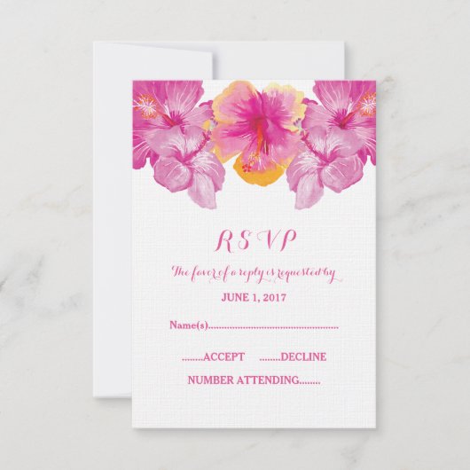 ブラシ付きハイビスカスRSVPカード 出欠カード (正面)