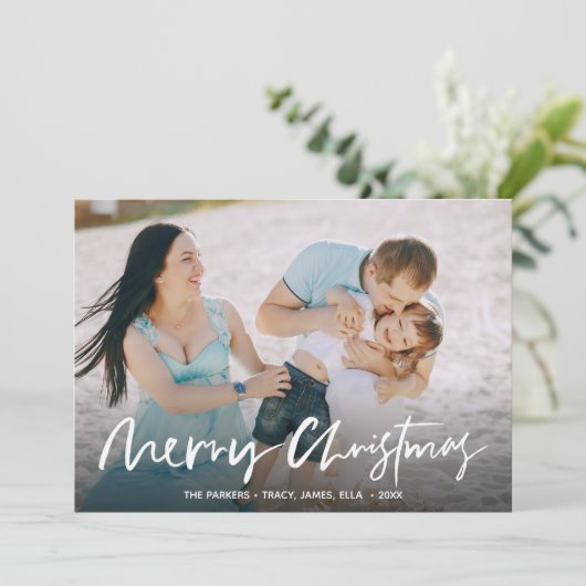 ブラシ付きハンドメ書リークリスマスの写真カード 招待状 (スタンド正面)