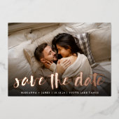 ブラシ付きフォイルオーバーレイ |写真の日付の保存 箔招待状 (正面)