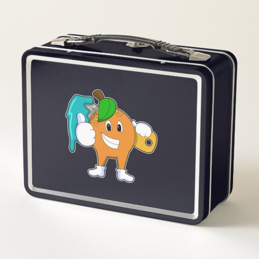 ブラシ付きペインターとしてオ絵を描レンジ メタルランチボックス (裏面)