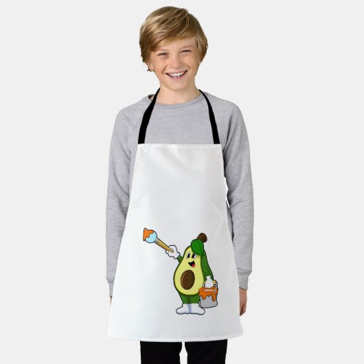 ブラシ付きペインター絵を描アボカド エプロン (着用した状態)