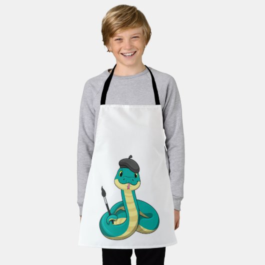 ブラシ付きペイ絵を描タン エプロン (着用した状態)