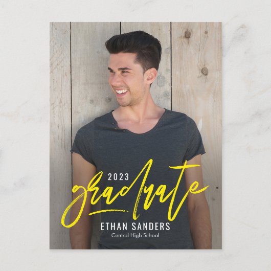 ブラシ付きマーク編集可能カラー卒業はがき ポストカード (正面)