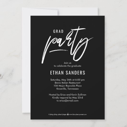 ブラシ付きマーク編集可能カラー卒業招待状 招待状 (裏面)