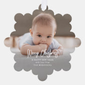 ブラシ付きミニマルスクリプトメリークリスマス2写真 オーナメントカード (正面)