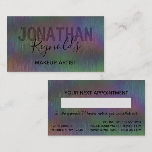 ブラシ付きメタル虹色ホログラフィックスクリプト名A 予約カード (正面/裏面)