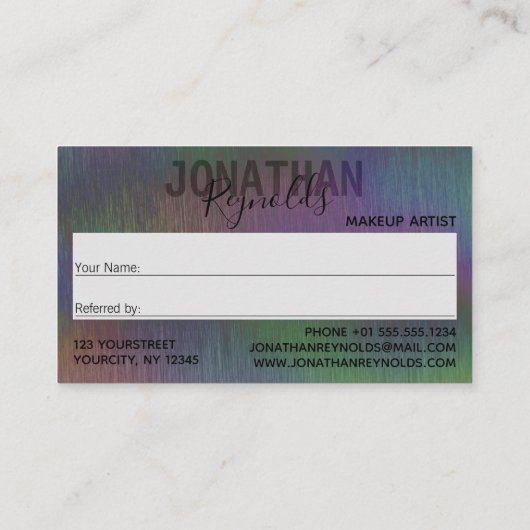 ブラシ付きメタル虹色ホログラフィックスクリプト名R 紹介カード (裏面)