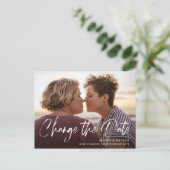 ブラシ付きレタリング延期日の変更 案内ポストカード (スタンド正面)