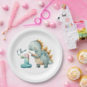 ブラシ付き可愛い恐竜1歳の誕生日 ペーパープレート (パーティー)