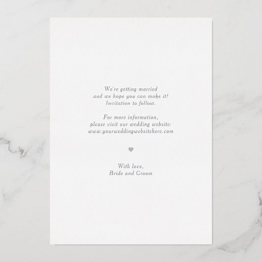 ブラシ付き実在チャームフォイル日付カードを保存 箔招待状 (裏面)