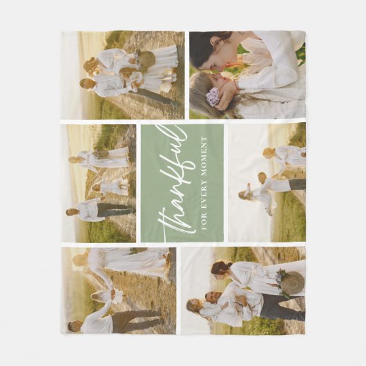 ブラシ付き感謝の編集可能なカラーフォトコラージュ逃亡 フリースブランケット (正面)