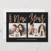 ブラシ付き新年フェイク金ゴールドグリッター2フォトカード シーズンカード (正面)