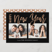 ブラシ付き新年フェイク金ゴールドグリッター2フォトカード シーズンカード (正面/裏面)