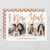 ブラシ付き新年フェイク金ゴールドグリッター2フォトカード シーズンカード (正面/裏面)