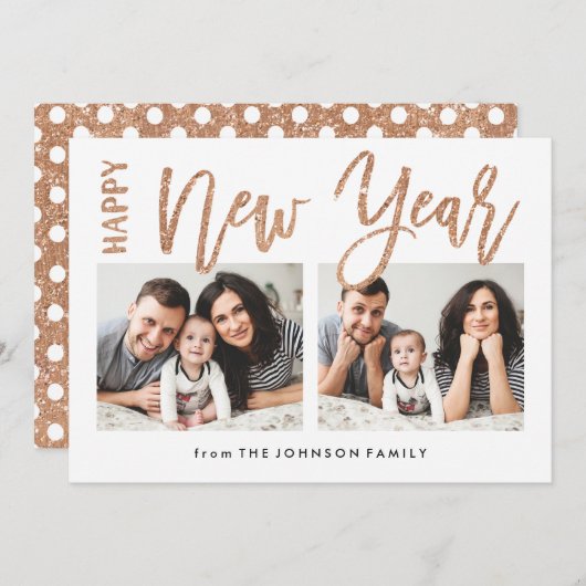 ブラシ付き新年フェイク金ゴールドグリッター2フォトカード シーズンカード (正面/裏面)