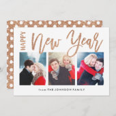 ブラシ付き新年フェイク金ゴールドグリッター3フォトカード シーズンカード (正面/裏面)