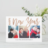 ブラシ付き新年フェイク金ゴールドグリッター3フォトカード シーズンカード (スタンド正面)