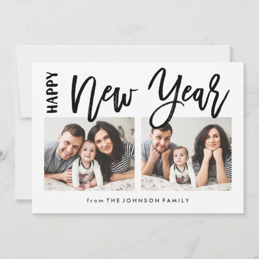 ブラシ付き新年ホリデーコラージュ2フォトカード シーズンカード (正面)