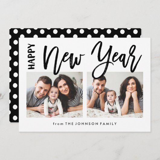 ブラシ付き新年ホリデーコラージュ2フォトカード シーズンカード (正面/裏面)